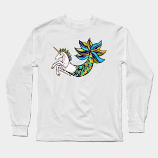 Mermaid Unicorn - Blue and Green — Mermay Unicorn Illustration series Long Sleeve T-Shirt